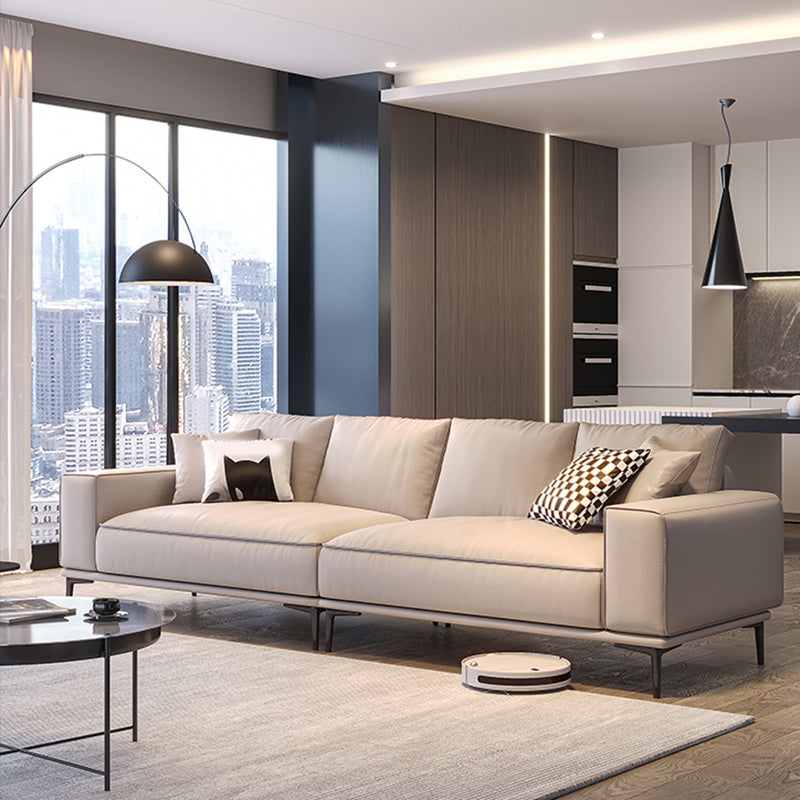 Contemporary Genuine Leather Pillows Square Arm Living Room Seating