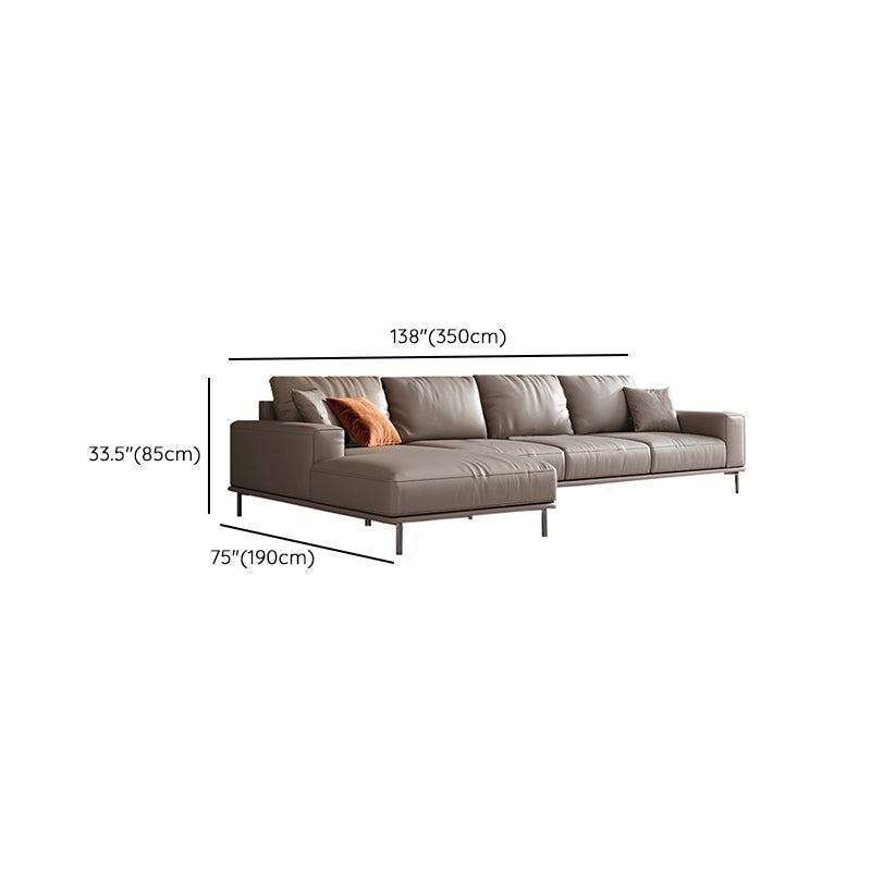 Contemporary Genuine Leather Pillows Square Arm Living Room Seating