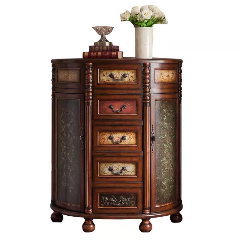Industrial Bombe Accent Cabinet with Drawers and 2 Doors in Solid Wood Clearhalo 'Cabinets & Chests' 'cabinets_chests' 'furn' 'furn_cabinets_chests' 'Furniture' 'Living Room Furniture' 6906244