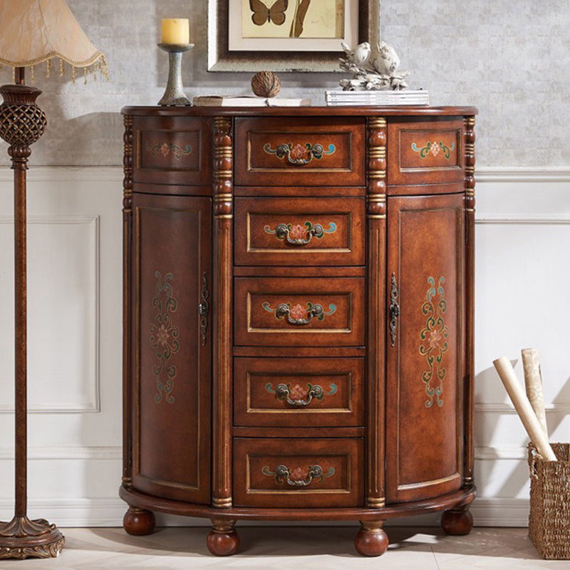 Industrial Bombe Accent Cabinet with Drawers and 2 Doors in Solid Wood Walnut 5 Clearhalo 'Cabinets & Chests' 'cabinets_chests' 'furn' 'furn_cabinets_chests' 'Furniture' 'Living Room Furniture' 6906247