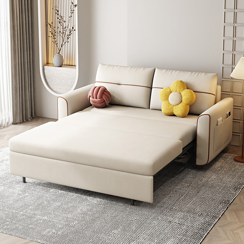 White Futon Sleeper Sofa Bed with Magazine Storage Convertible Sofas