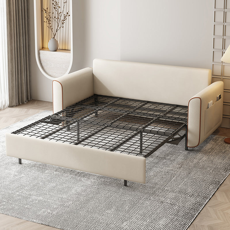 White Futon Sleeper Sofa Bed with Magazine Storage Convertible Sofas