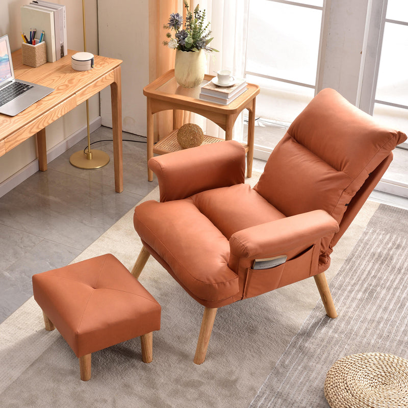 Scandinavian Upholstery Chair Faux Leather Standard Recliner with Footrest Deck Chair with Ottoman Orange Clearhalo 'Chairs & Seating' 'furn' 'furn_recliners' 'Furniture' 'Living Room Furniture' 'Recliners' 6906322