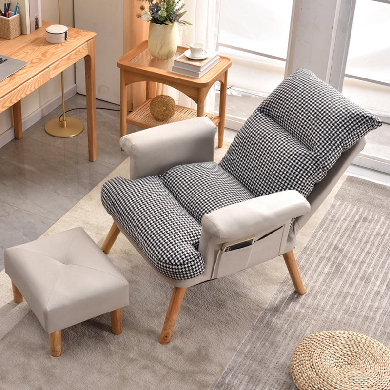 Scandinavian Upholstery Chair Faux Leather Standard Recliner with Footrest Deck Chair with Ottoman Gray Houndstooth Clearhalo 'Chairs & Seating' 'furn' 'furn_recliners' 'Furniture' 'Living Room Furniture' 'Recliners' 6906326