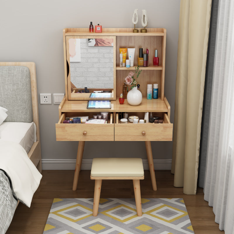 Tocador escandinavo con espejo y cajón de madera sólida