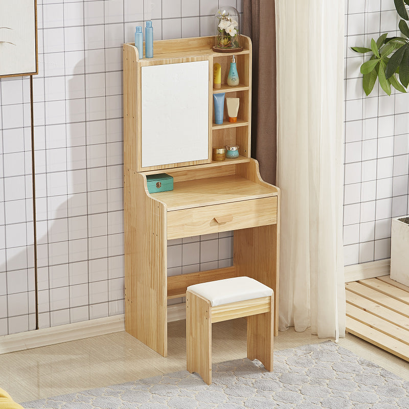 Tocador escandinavo con espejo y cajón de madera sólida