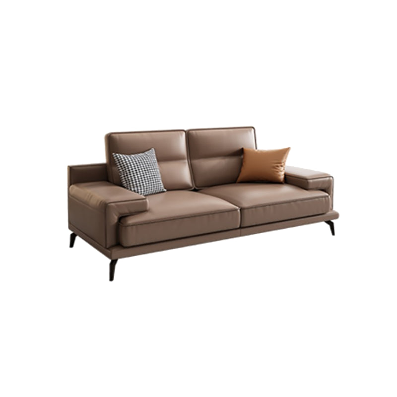 モダン縫製枕バッククッションソファ茶色の本物の革の正方形の腕ソファ