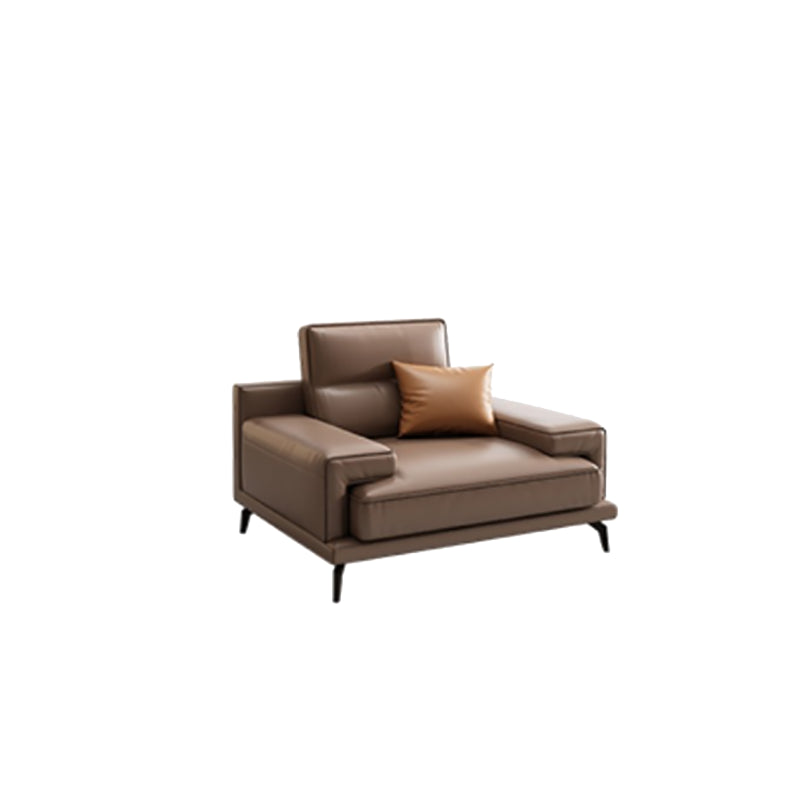 モダン縫製枕バッククッションソファ茶色の本物の革の正方形の腕ソファ