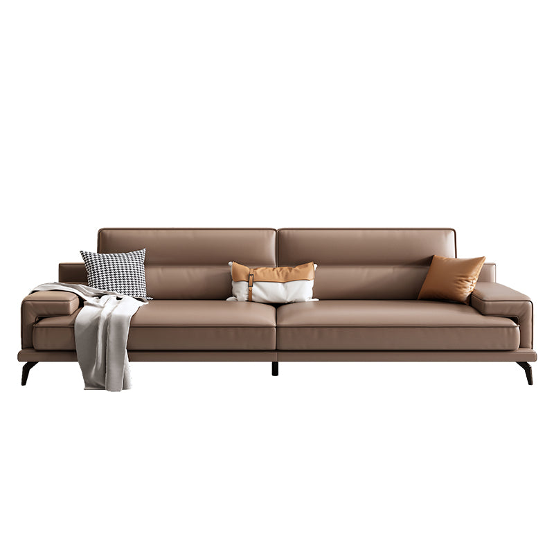 モダン縫製枕バッククッションソファ茶色の本物の革の正方形の腕ソファ