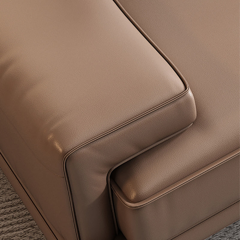 モダン縫製枕バッククッションソファ茶色の本物の革の正方形の腕ソファ