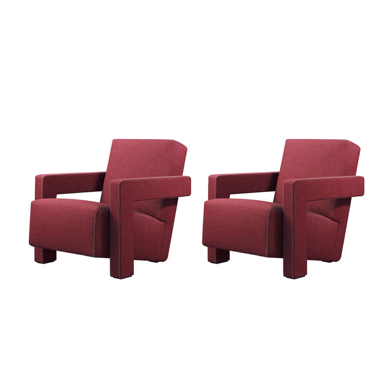 Solid Color Lounge Chair Living Room Square Arms Armchair with Legs Flannel Red 2 Piece Set Clearhalo 'Accent Chairs' 'accent_chairs' 'Chairs & Seating' 'furn' 'furn_accent_chairs' 'Furniture' 'Living Room Furniture' 6906642