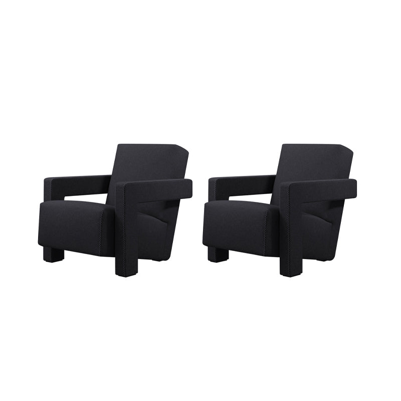 Solid Color Lounge Chair Living Room Square Arms Armchair with Legs Flannel Black 2 Piece Set Clearhalo 'Accent Chairs' 'accent_chairs' 'Chairs & Seating' 'furn' 'furn_accent_chairs' 'Furniture' 'Living Room Furniture' 6906645