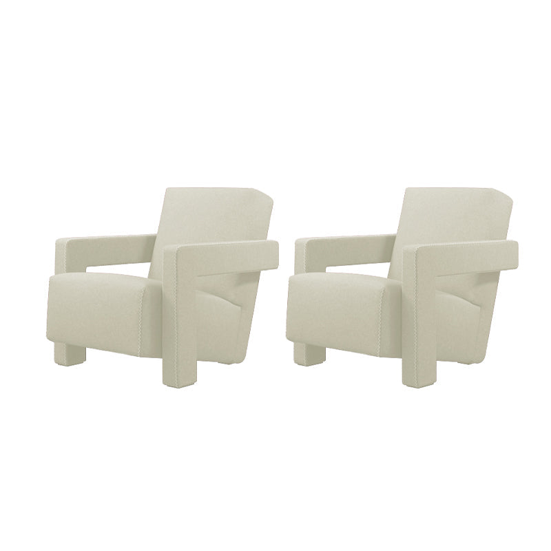 Solid Color Lounge Chair Living Room Square Arms Armchair with Legs Flannel White 2 Piece Set Clearhalo 'Accent Chairs' 'accent_chairs' 'Chairs & Seating' 'furn' 'furn_accent_chairs' 'Furniture' 'Living Room Furniture' 6906661