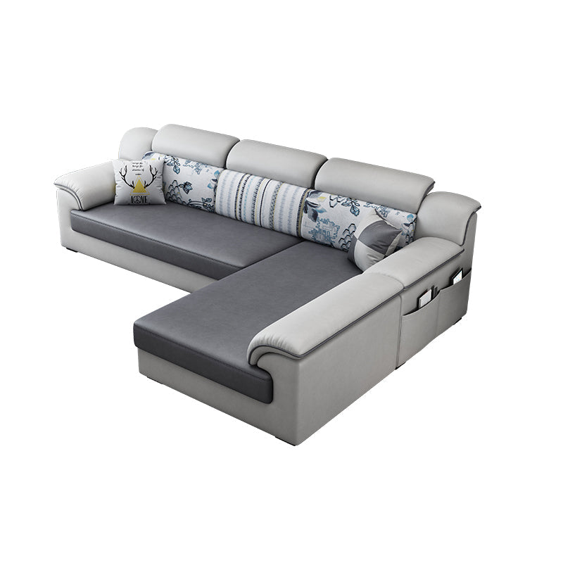 Gray Faux Leather Sectional L-shape Pillow Top Arm Sectional