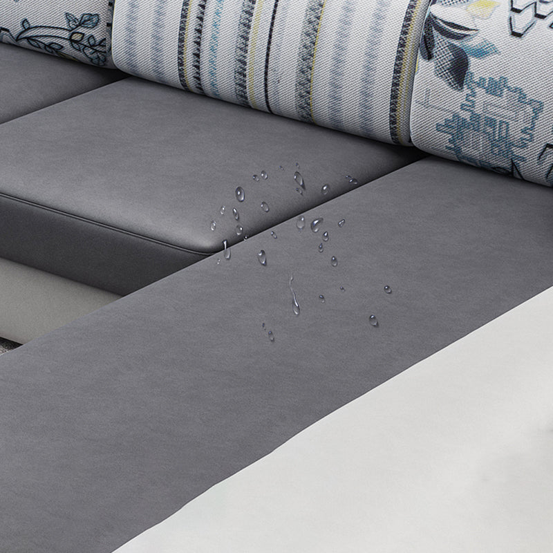 Gray Faux Leather Sectional L-shape Pillow Top Arm Sectional