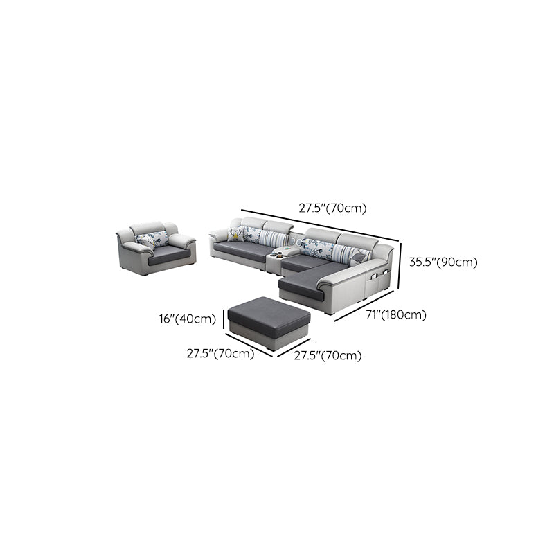 Gray Faux Leather Sectional L-shape Pillow Top Arm Sectional