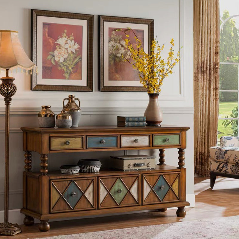 Industrial Accent Chest with Drawers and 1 Shelf in Rubberwood Brown Clearhalo 'Cabinets & Chests' 'cabinets_chests' 'furn' 'furn_cabinets_chests' 'Furniture' 'Living Room Furniture' 6906814