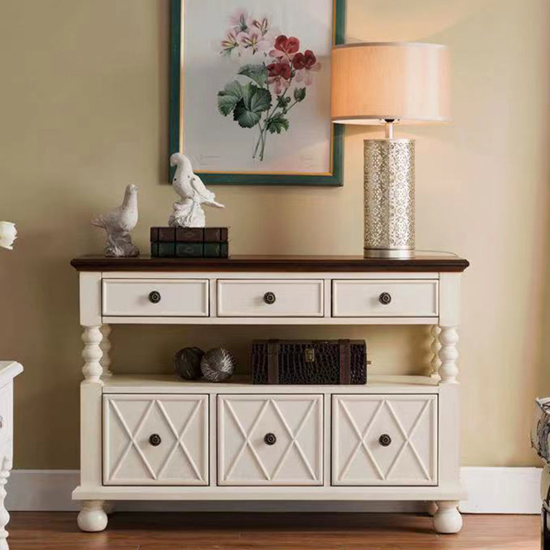 Industrial Accent Chest with Drawers and 1 Shelf in Rubberwood 33"L x 16"W x 47"H White Clearhalo 'Cabinets & Chests' 'cabinets_chests' 'furn' 'furn_cabinets_chests' 'Furniture' 'Living Room Furniture' 6906815