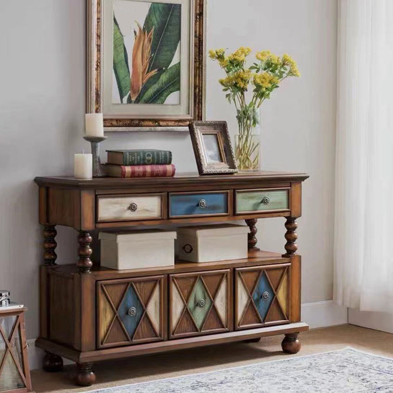 Industrial Accent Chest with Drawers and 1 Shelf in Rubberwood 33"L x 16"W x 47"H Brown Clearhalo 'Cabinets & Chests' 'cabinets_chests' 'furn' 'furn_cabinets_chests' 'Furniture' 'Living Room Furniture' 6906816