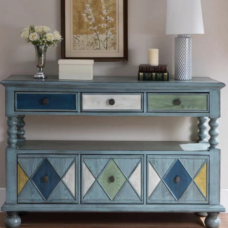 Industrial Accent Chest with Drawers and 1 Shelf in Rubberwood 33"L x 16"W x 47"H Blue Clearhalo 'Cabinets & Chests' 'cabinets_chests' 'furn' 'furn_cabinets_chests' 'Furniture' 'Living Room Furniture' 6906818