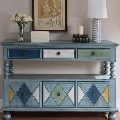 Industrial Accent Chest with Drawers and 1 Shelf in Rubberwood 33"L x 16"W x 47"H Blue Clearhalo 'Cabinets & Chests' 'cabinets_chests' 'furn' 'furn_cabinets_chests' 'Furniture' 'Living Room Furniture' 6906818