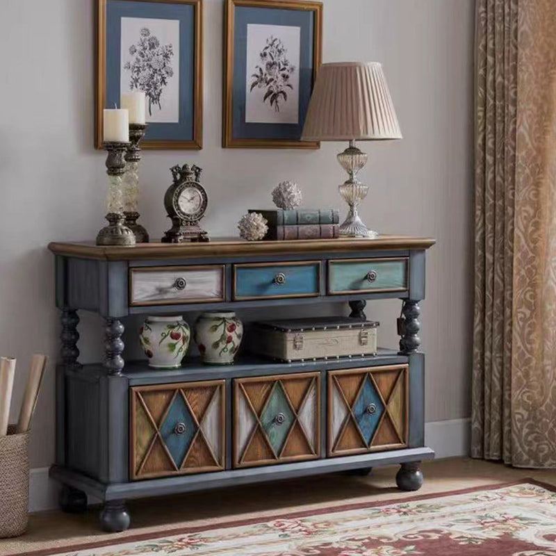 Industrial Accent Chest with Drawers and 1 Shelf in Rubberwood 33"L x 16"W x 47"H Blue-Brown Clearhalo 'Cabinets & Chests' 'cabinets_chests' 'furn' 'furn_cabinets_chests' 'Furniture' 'Living Room Furniture' 6906821
