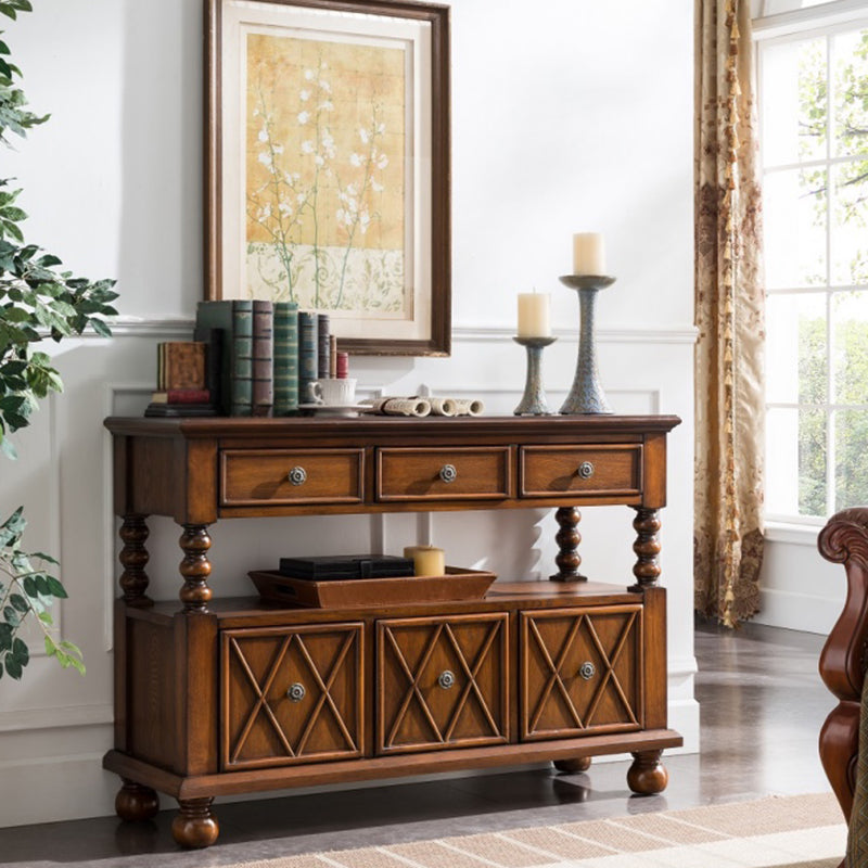 Industrial Accent Chest with Drawers and 1 Shelf in Rubberwood 33"L x 16"W x 47"H Walnut Clearhalo 'Cabinets & Chests' 'cabinets_chests' 'furn' 'furn_cabinets_chests' 'Furniture' 'Living Room Furniture' 6906822