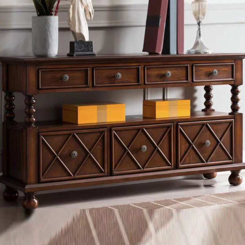 Industrial Accent Chest with Drawers and 1 Shelf in Rubberwood Walnut Clearhalo 'Cabinets & Chests' 'cabinets_chests' 'furn' 'furn_cabinets_chests' 'Furniture' 'Living Room Furniture' 6906826