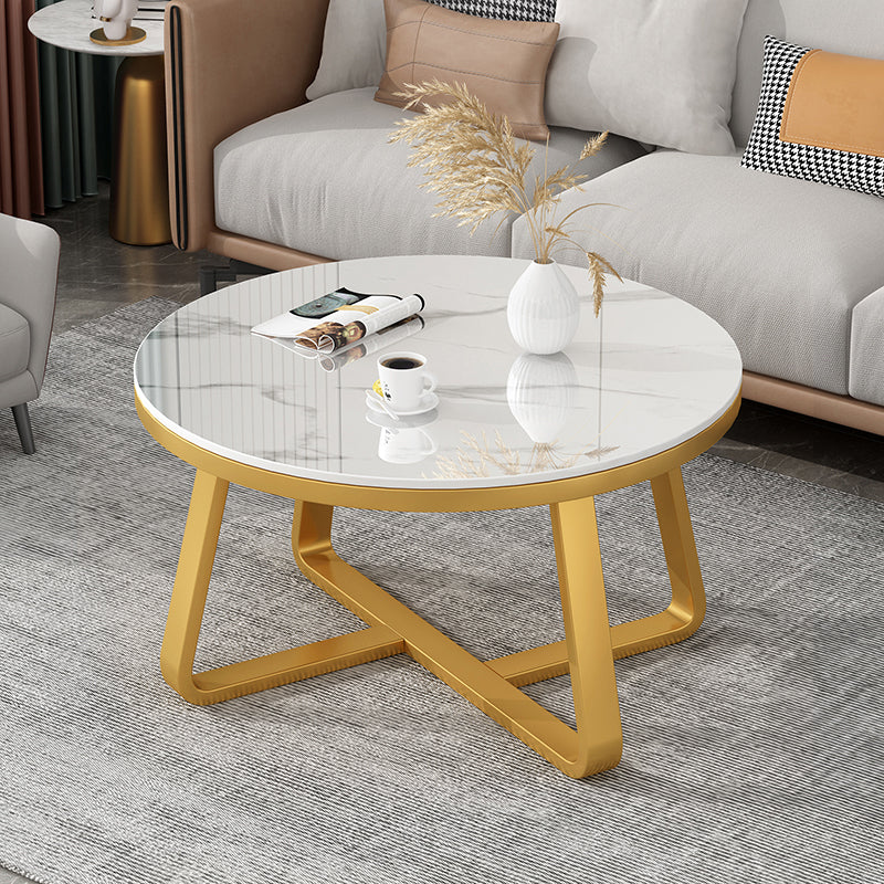 Slate Single Coffee Table Frame Round Coffee Table for Living Room White Gold Clearhalo 'Coffee & Accent Tables' 'Coffee Tables' 'coffee_tables' 'furn' 'furn_coffee_tables' 'Furniture' 'Living Room Furniture' 6906845