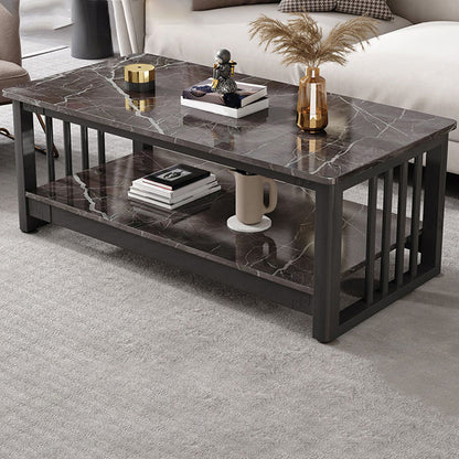 Slate 4 Legs Coffee Table Rectangle Single Coffee Table with Shelf Grey Black Clearhalo 'Coffee & Accent Tables' 'Coffee Tables' 'coffee_tables' 'furn' 'furn_coffee_tables' 'Furniture' 'Living Room Furniture' 6906852