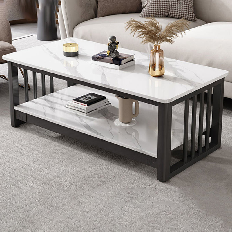 Slate 4 Legs Coffee Table Rectangle Single Coffee Table with Shelf White Black Clearhalo 'Coffee & Accent Tables' 'Coffee Tables' 'coffee_tables' 'furn' 'furn_coffee_tables' 'Furniture' 'Living Room Furniture' 6906855