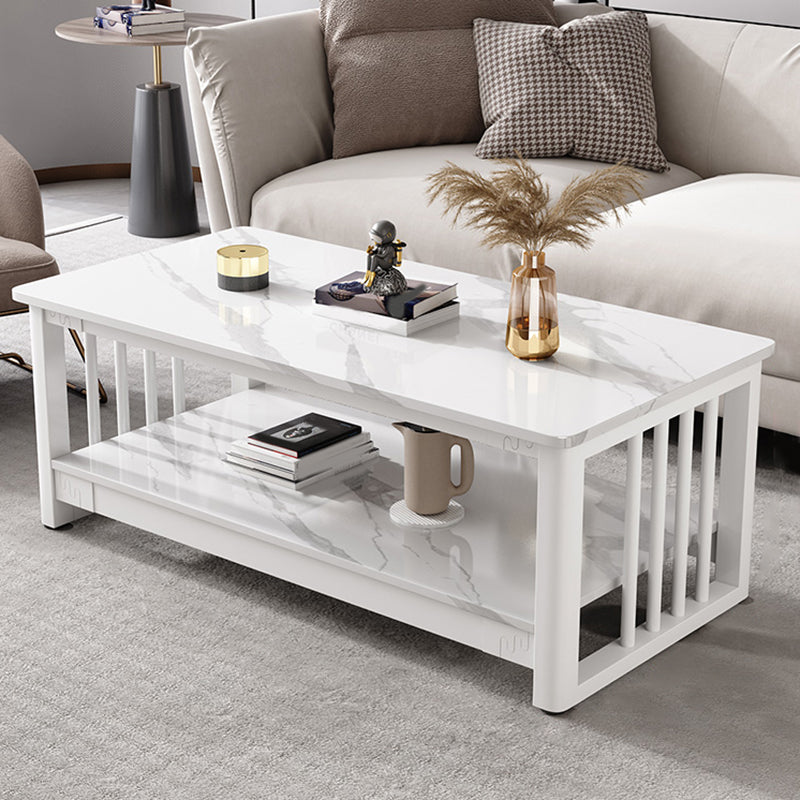 Slate 4 Legs Coffee Table Rectangle Single Coffee Table with Shelf White White Clearhalo 'Coffee & Accent Tables' 'Coffee Tables' 'coffee_tables' 'furn' 'furn_coffee_tables' 'Furniture' 'Living Room Furniture' 6906857