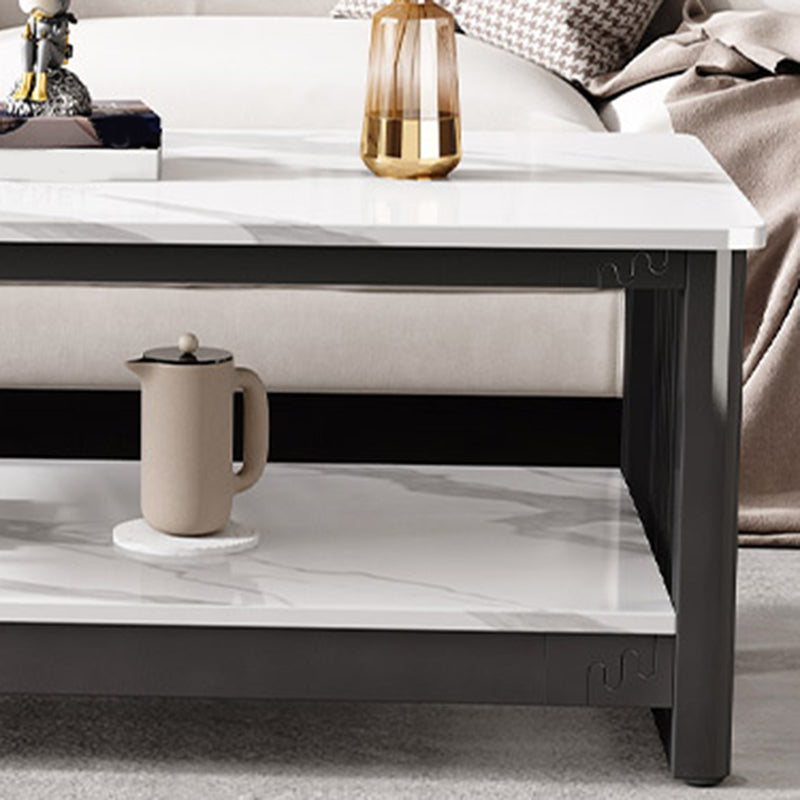 Slate 4 Legs Coffee Table Rectangle Single Coffee Table with Shelf Clearhalo 'Coffee & Accent Tables' 'Coffee Tables' 'coffee_tables' 'furn' 'furn_coffee_tables' 'Furniture' 'Living Room Furniture' 6906868