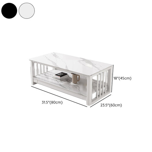 Slate 4 Legs Coffee Table Rectangle Single Coffee Table with Shelf Clearhalo 'Coffee & Accent Tables' 'Coffee Tables' 'coffee_tables' 'furn' 'furn_coffee_tables' 'Furniture' 'Living Room Furniture' 6906874