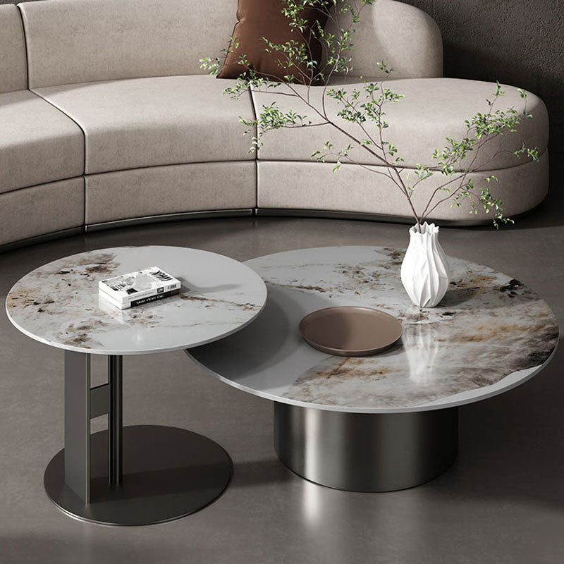 Pedestal Round Coffee Table Glam Slate Nesting Coffee Table Set Clearhalo 'Coffee & Accent Tables' 'Coffee Tables' 'coffee_tables' 'furn' 'furn_coffee_tables' 'Furniture' 'Living Room Furniture' 6906878