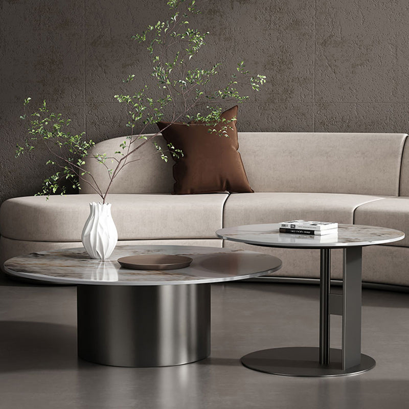 Pedestal Round Coffee Table Glam Slate Nesting Coffee Table Set Clearhalo 'Coffee & Accent Tables' 'Coffee Tables' 'coffee_tables' 'furn' 'furn_coffee_tables' 'Furniture' 'Living Room Furniture' 6906881