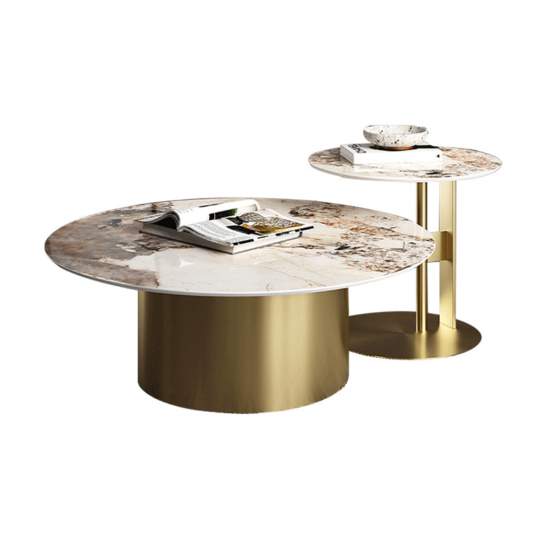 Pedestal Round Coffee Table Glam Slate Nesting Coffee Table Set Gold Clearhalo 'Coffee & Accent Tables' 'Coffee Tables' 'coffee_tables' 'furn' 'furn_coffee_tables' 'Furniture' 'Living Room Furniture' 6906892