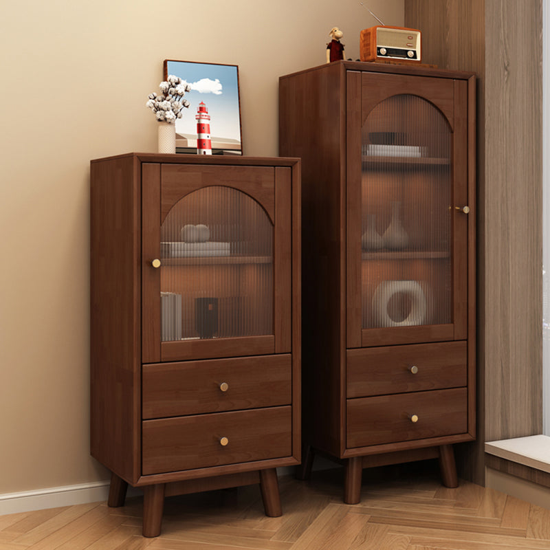 Mid Century Solid Wood 1-Door Cabinet Glass Paned Side Cabinet with 2-Drawer Clearhalo 'Cabinets & Chests' 'cabinets_chests' 'furn' 'furn_cabinets_chests' 'Furniture' 'Living Room Furniture' 6906993