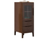 Mid Century Solid Wood 1-Door Cabinet Glass Paned Side Cabinet with 2-Drawer 20"L x 16"W x 41"H Walnut Glass Clearhalo 'Cabinets & Chests' 'cabinets_chests' 'furn' 'furn_cabinets_chests' 'Furniture' 'Living Room Furniture' 6906994