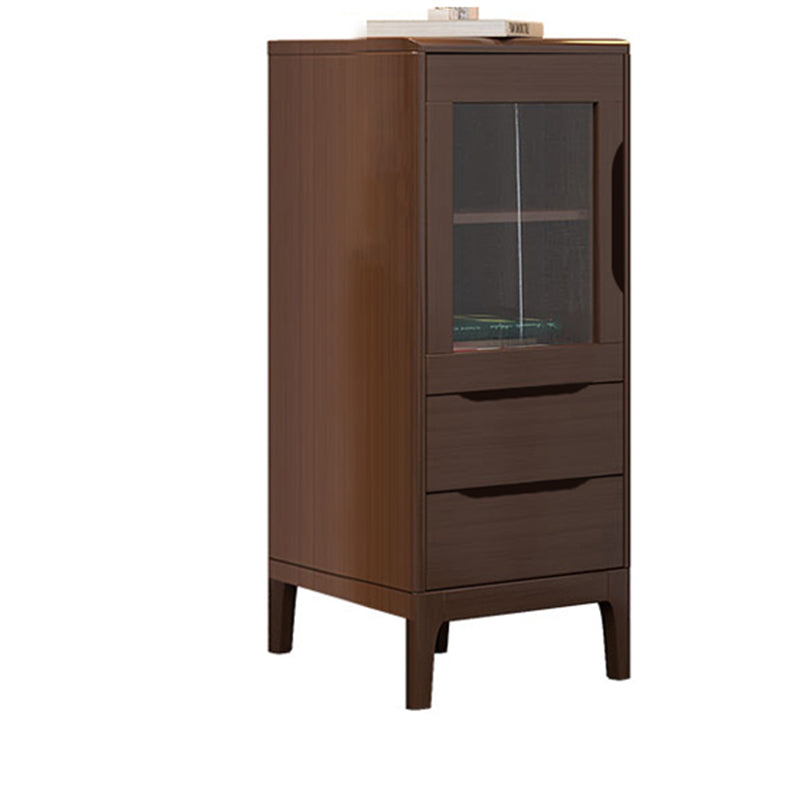 Mid Century Solid Wood 1-Door Cabinet Glass Paned Side Cabinet with 2-Drawer 20"L x 16"W x 41"H Walnut Glass Clearhalo 'Cabinets & Chests' 'cabinets_chests' 'furn' 'furn_cabinets_chests' 'Furniture' 'Living Room Furniture' 6906994