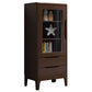 Mid Century Solid Wood 1-Door Cabinet Glass Paned Side Cabinet with 2-Drawer 20"L x 16"W x 51"H Walnut Glass Clearhalo 'Cabinets & Chests' 'cabinets_chests' 'furn' 'furn_cabinets_chests' 'Furniture' 'Living Room Furniture' 6906996