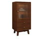 Mid Century Solid Wood 1-Door Cabinet Glass Paned Side Cabinet with 2-Drawer 19"L x 14"W x 37"H Walnut Glass Clearhalo 'Cabinets & Chests' 'cabinets_chests' 'furn' 'furn_cabinets_chests' 'Furniture' 'Living Room Furniture' 6906998