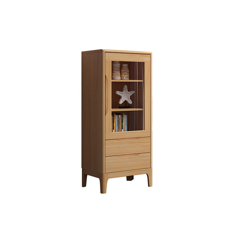 Mid Century Solid Wood 1-Door Cabinet Glass Paned Side Cabinet with 2-Drawer Clearhalo 'Cabinets & Chests' 'cabinets_chests' 'furn' 'furn_cabinets_chests' 'Furniture' 'Living Room Furniture' 6907001