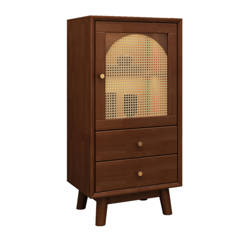 Mid Century Solid Wood 1-Door Cabinet Glass Paned Side Cabinet with 2-Drawer 19"L x 14"W x 37"H Walnut Wicker & Rattan Clearhalo 'Cabinets & Chests' 'cabinets_chests' 'furn' 'furn_cabinets_chests' 'Furniture' 'Living Room Furniture' 6907005