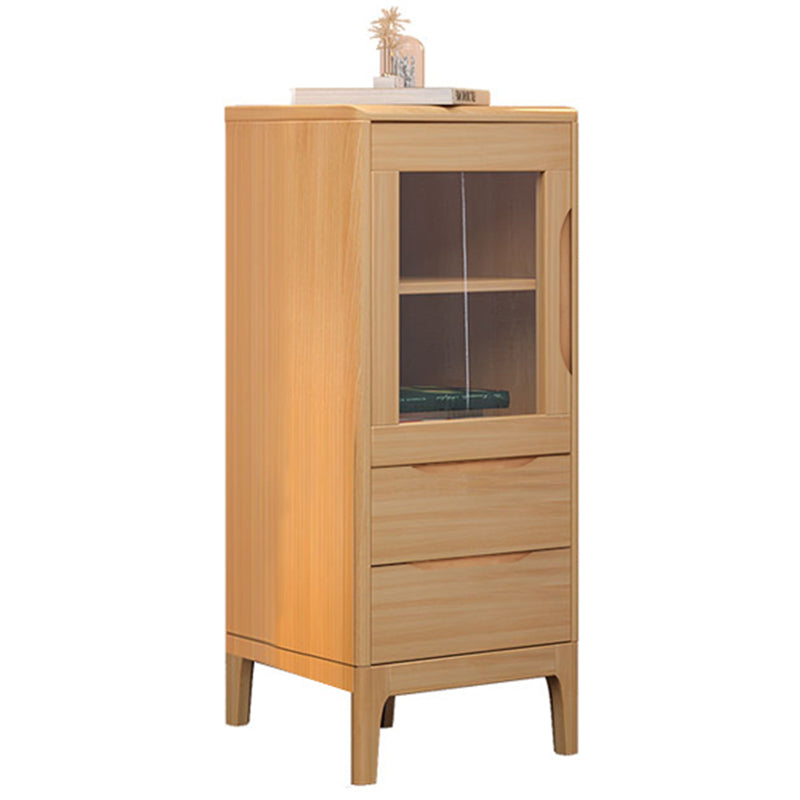 Mid Century Solid Wood 1-Door Cabinet Glass Paned Side Cabinet with 2-Drawer 20"L x 16"W x 41"H Natural Glass Clearhalo 'Cabinets & Chests' 'cabinets_chests' 'furn' 'furn_cabinets_chests' 'Furniture' 'Living Room Furniture' 6907009