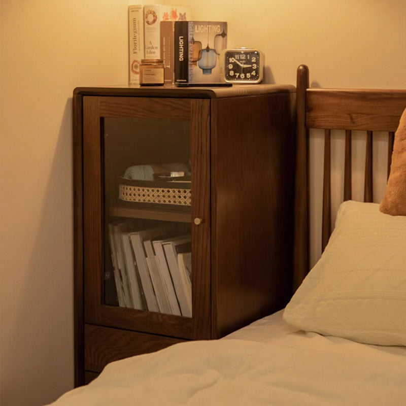 Mid Century Solid Wood 1-Door Cabinet Glass Paned Side Cabinet with 2-Drawer Clearhalo 'Cabinets & Chests' 'cabinets_chests' 'furn' 'furn_cabinets_chests' 'Furniture' 'Living Room Furniture' 6907010