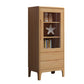 Mid Century Solid Wood 1-Door Cabinet Glass Paned Side Cabinet with 2-Drawer 20"L x 16"W x 51"H Natural Glass Clearhalo 'Cabinets & Chests' 'cabinets_chests' 'furn' 'furn_cabinets_chests' 'Furniture' 'Living Room Furniture' 6907011