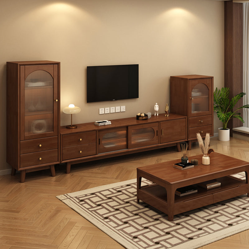 Mid Century Solid Wood 1-Door Cabinet Glass Paned Side Cabinet with 2-Drawer Clearhalo 'Cabinets & Chests' 'cabinets_chests' 'furn' 'furn_cabinets_chests' 'Furniture' 'Living Room Furniture' 6907013