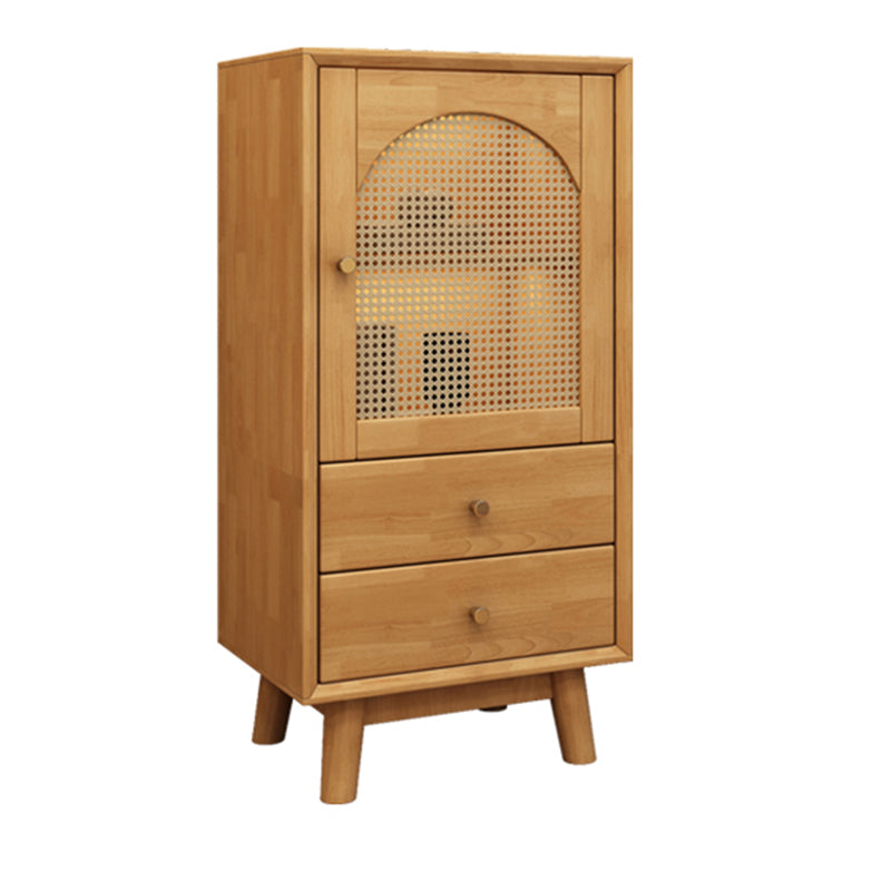 Mid Century Solid Wood 1-Door Cabinet Glass Paned Side Cabinet with 2-Drawer 19"L x 14"W x 37"H Natural Wicker & Rattan Clearhalo 'Cabinets & Chests' 'cabinets_chests' 'furn' 'furn_cabinets_chests' 'Furniture' 'Living Room Furniture' 6907019