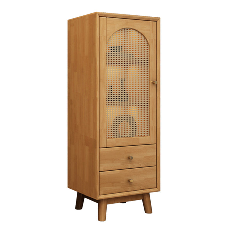 Mid Century Solid Wood 1-Door Cabinet Glass Paned Side Cabinet with 2-Drawer 19"L x 14"W x 47"H Natural Wicker & Rattan Clearhalo 'Cabinets & Chests' 'cabinets_chests' 'furn' 'furn_cabinets_chests' 'Furniture' 'Living Room Furniture' 6907020